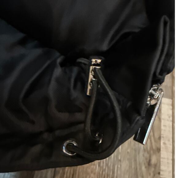 Maniere De Voir Matte & High Shine Belted Puffer Jacket Size 6 Black Mid Length - Picture 10 of 14